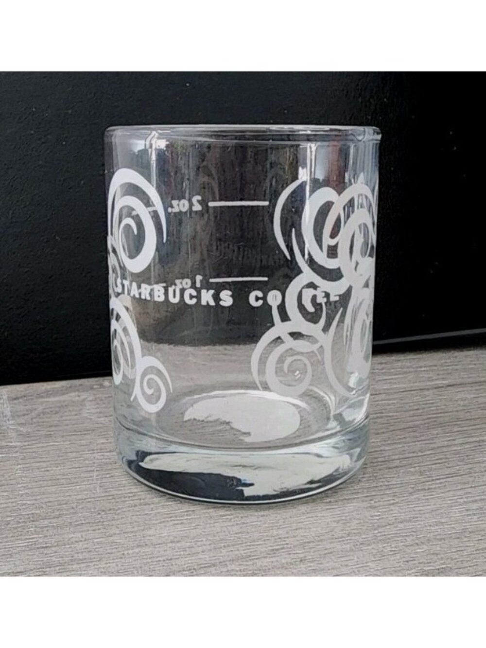 Starbucks Vintage Aroma Swirl Espresso Shot Glass Etched Clear Glass 2oz